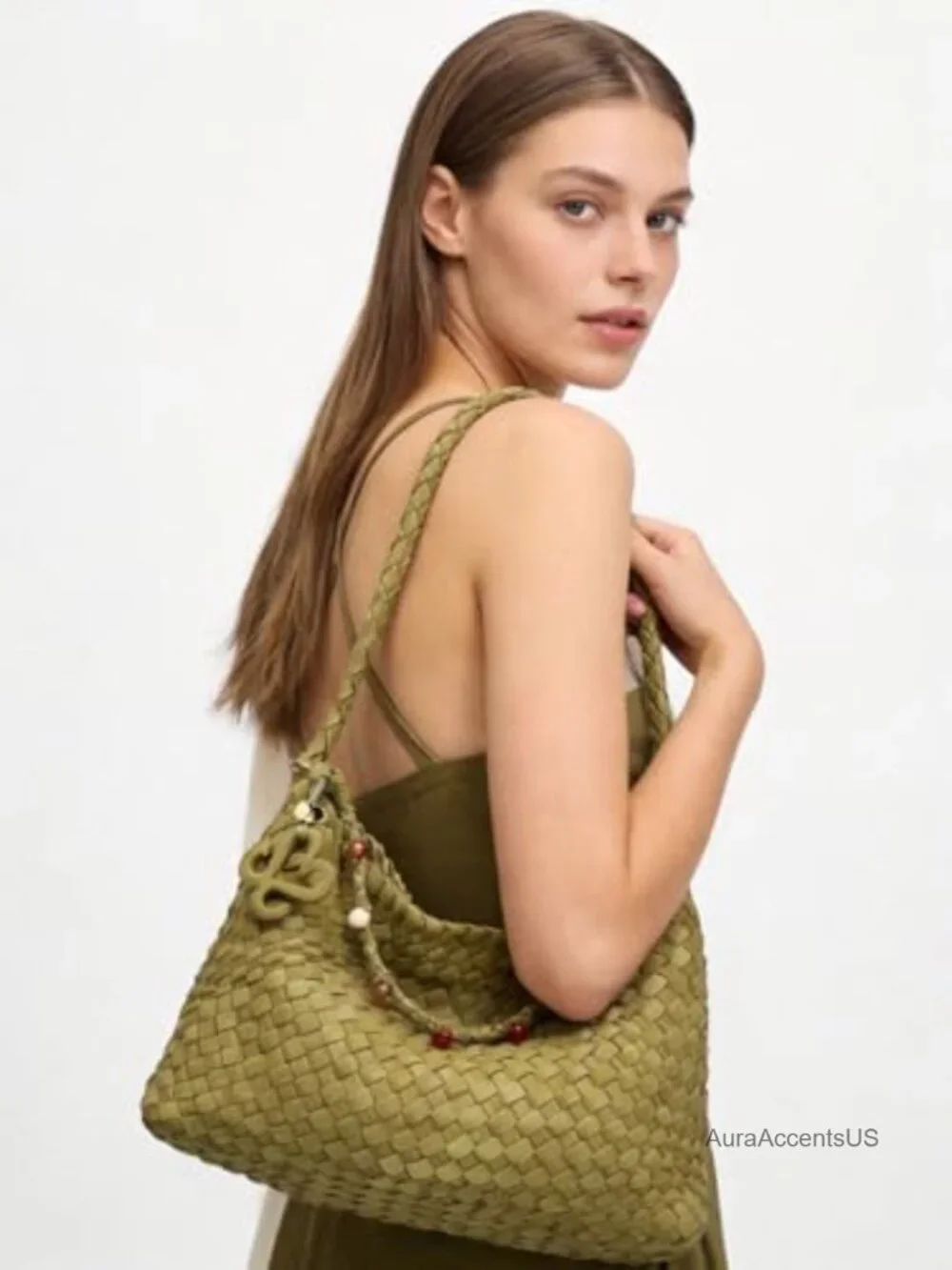 Woven Faux Suede Hobo Shoulder Bag with Tote Handle